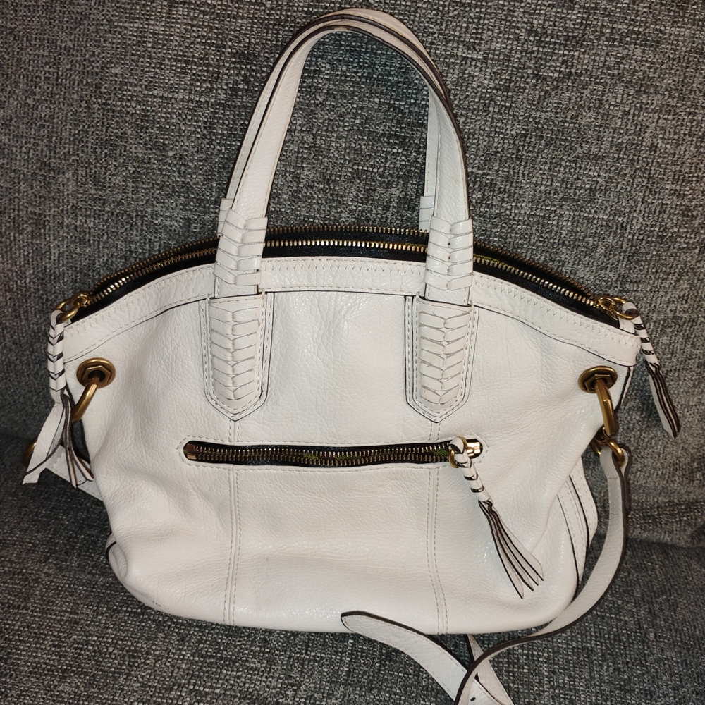 orYANY White Leather Shoulder Tote with Woven Detail - Picture 2 of 8